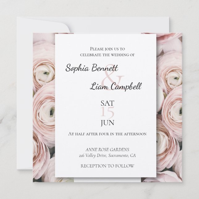 Modern flower blush pink wedding invitation (Front)