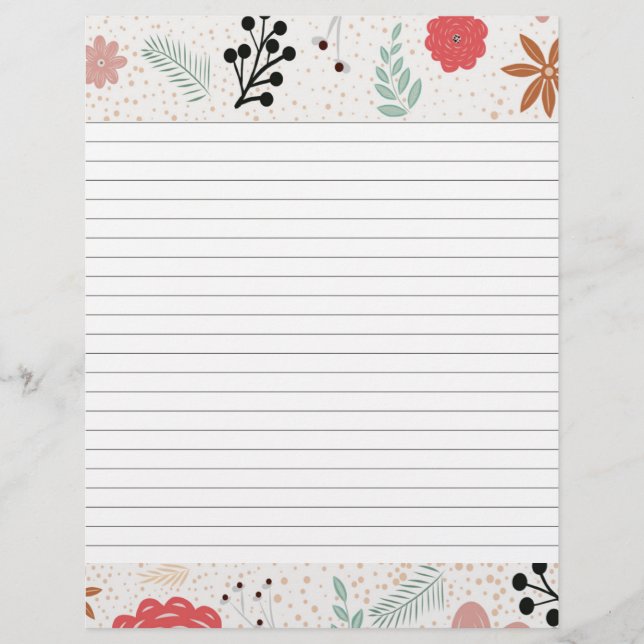 Modern Flower Border Lined Recipe Insert (Front)