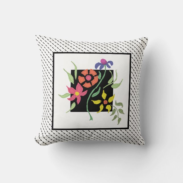 Modern Flower Bouquet Black White Cushion (Front)