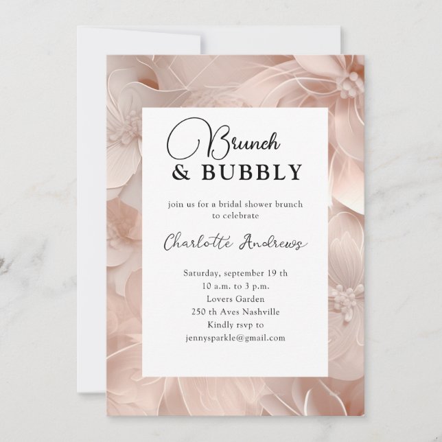 Modern Flower Brunch & Bubbly Bridal Shower Invitation (Front)