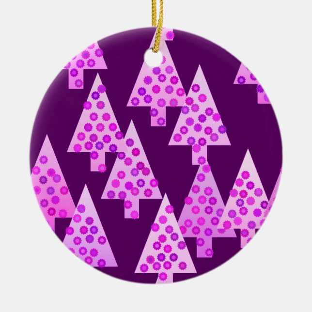 Modern flower Christmas trees - amethyst purple Ceramic Tree Decoration (Front)