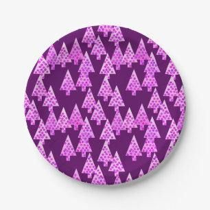 Modern flower Christmas trees - amethyst purple Paper Plate