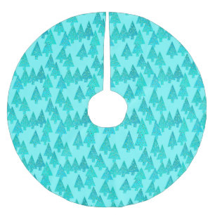 Modern flower Christmas trees - aqua & peacock Brushed Polyester Tree Skirt