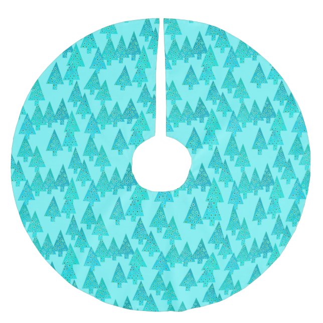 Modern flower Christmas trees - aqua & peacock Brushed Polyester Tree Skirt (Front)