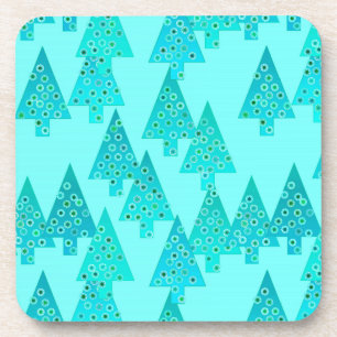 Modern flower Christmas trees - aqua & peacock Coaster