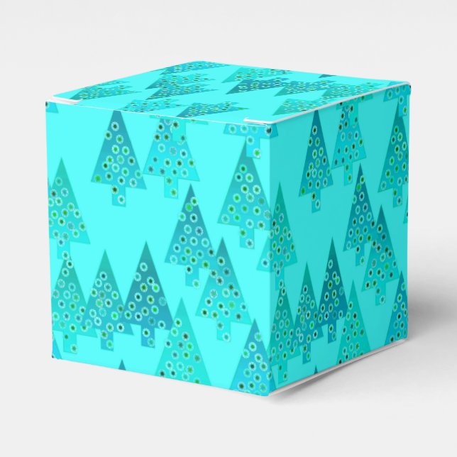 Modern flower Christmas trees - aqua & peacock Favour Box (Front Side)