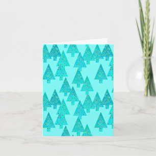 Modern flower Christmas trees - aqua & peacock Holiday Card
