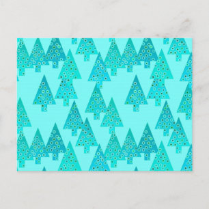 Modern flower Christmas trees - aqua & peacock Holiday Postcard