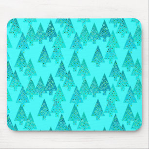Modern flower Christmas trees - aqua & peacock Mouse Mat