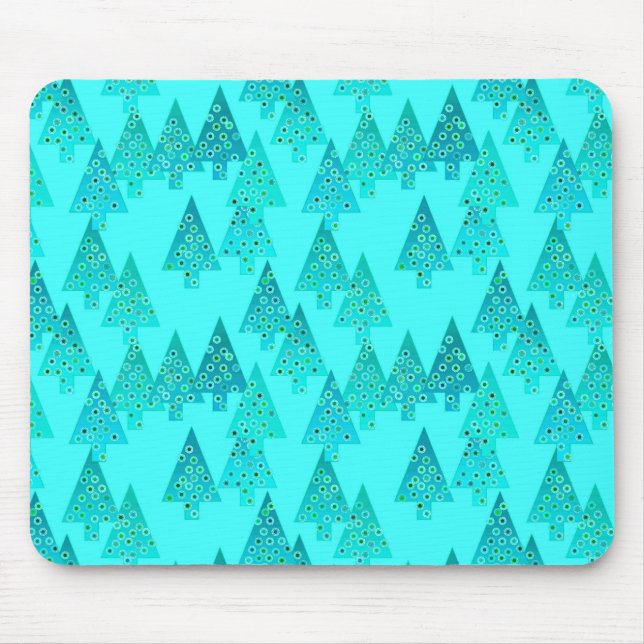 Modern flower Christmas trees - aqua & peacock Mouse Mat (Front)
