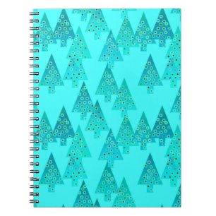 Modern flower Christmas trees - aqua & peacock Notebook