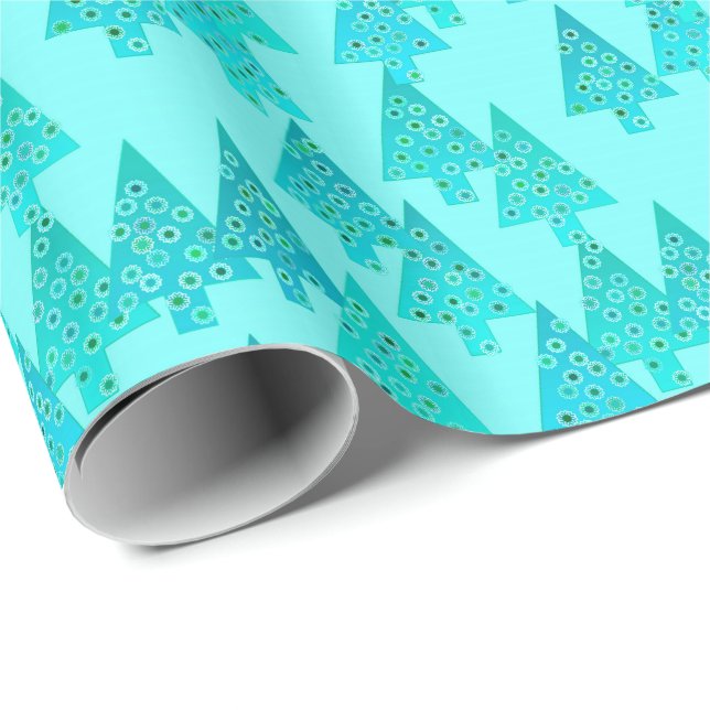 Modern flower Christmas trees - aqua & peacock Wrapping Paper (Roll Corner)