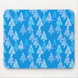 Modern flower Christmas trees - cerulean blue Mouse Mat