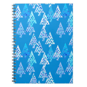Modern flower Christmas trees - cerulean blue Notebook
