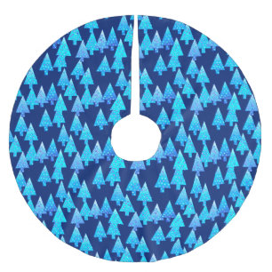 Modern flower Christmas trees - cobalt blue Brushed Polyester Tree Skirt