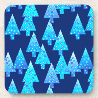 Modern flower Christmas trees - cobalt blue Coaster
