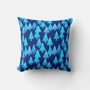 Modern flower Christmas trees - cobalt blue Cushion