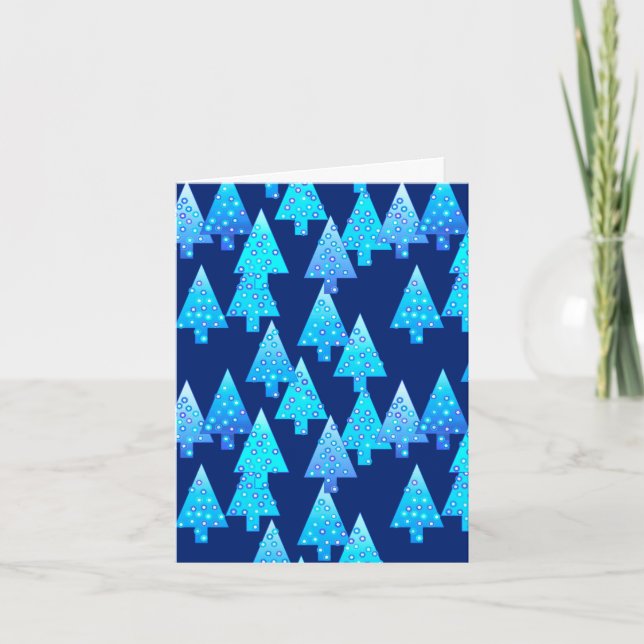 Modern flower Christmas trees - cobalt blue Holiday Card (Front)