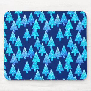 Modern flower Christmas trees - cobalt blue Mouse Mat