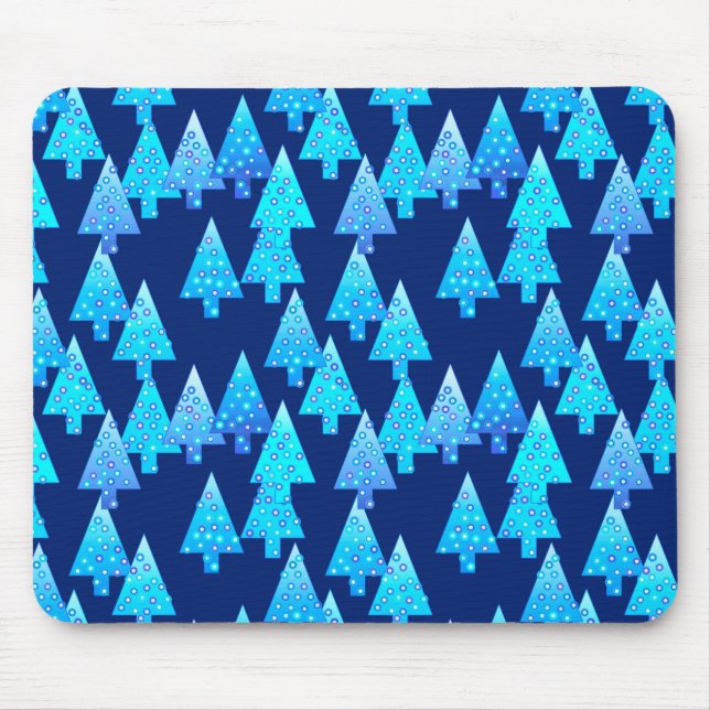 Modern flower Christmas trees - cobalt blue Mouse Mat (Front)