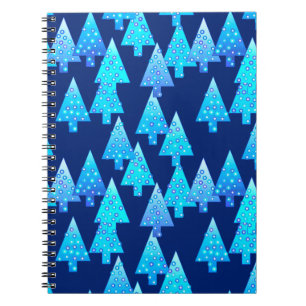 Modern flower Christmas trees - cobalt blue Notebook