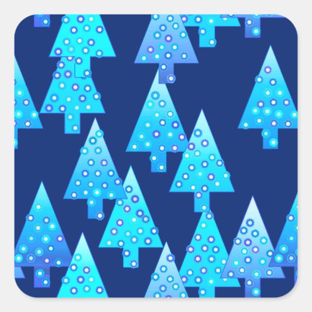 Modern flower Christmas trees - cobalt blue Square Sticker (Front)