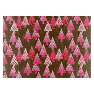 Modern flower Christmas trees - coral & brown Cutting Board
