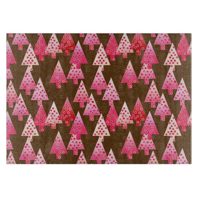 Modern flower Christmas trees - coral & brown Cutting Board (Front)