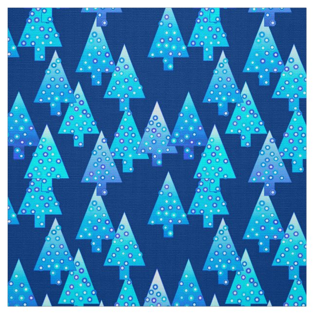 Modern flower Christmas trees - deep blue Fabric (Swatch)
