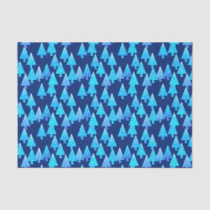 Modern flower Christmas trees - deep blue Tissue Paper