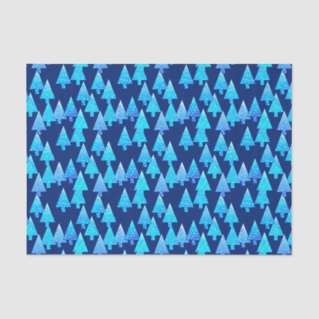 Modern flower Christmas trees - deep blue Tissue Paper (Front)