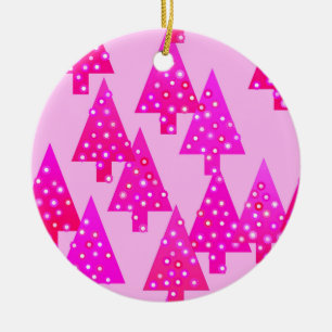 Modern flower Christmas trees - fuchsia pink Ceramic Tree Decoration