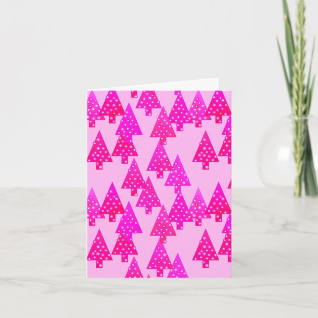 Modern flower Christmas trees - fuchsia pink Holiday Card (Front)