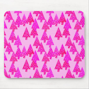 Modern flower Christmas trees - fuchsia pink Mouse Mat