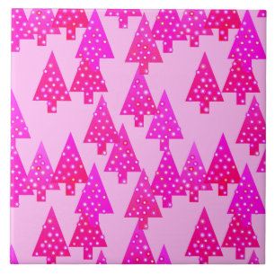 Modern flower Christmas trees - fuchsia pink Tile