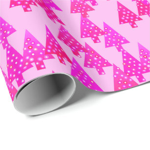 Modern flower Christmas trees - fuchsia pink Wrapping Paper