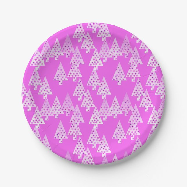 Modern flower Christmas trees - orchid pink Paper Plate (Front)