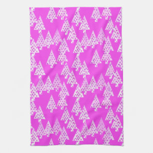 Modern flower Christmas trees - orchid pink Tea Towel
