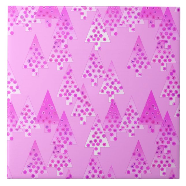 Modern flower Christmas trees - orchid & violet Tile (Front)