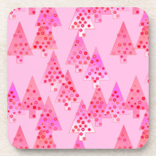 Modern flower Christmas trees - pastel pink Coaster