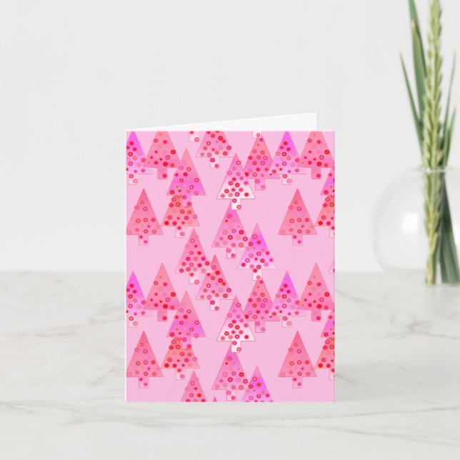 Modern flower Christmas trees - pastel pink Holiday Card (Front)