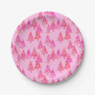 Modern flower Christmas trees - pastel pink Paper Plate
