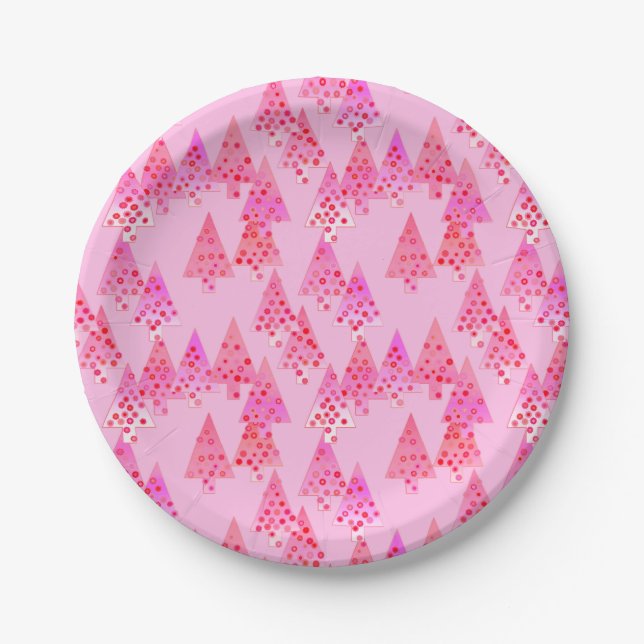 Modern flower Christmas trees - pastel pink Paper Plate (Front)
