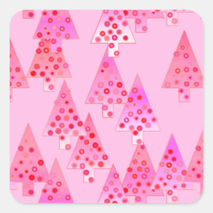 Modern flower Christmas trees - pastel pink Square Sticker