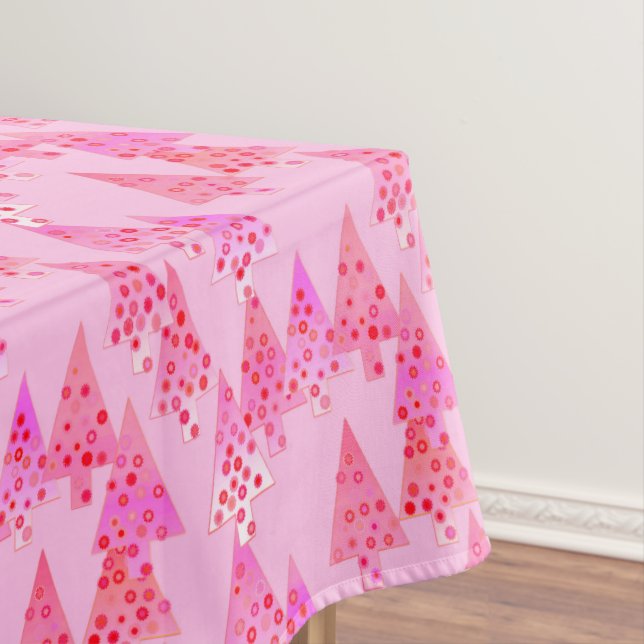 Modern Flower Christmas Trees, Pastel Pink Tablecloth (In Situ)