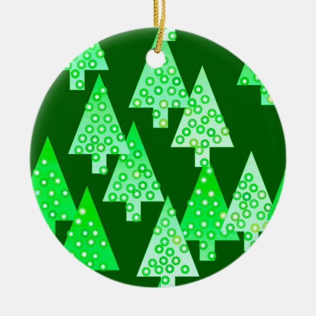 Modern flower Christmas trees - pine green Ceramic Tree Decoration (Front)