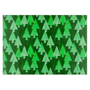 Modern flower Christmas trees - pine green Cutting Board
