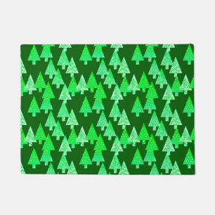 Modern Flower Christmas Trees Pine Green  Doormat