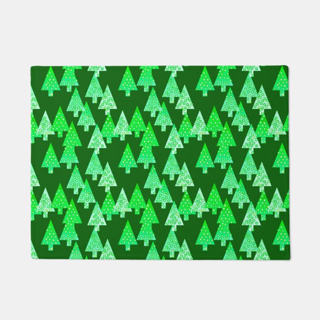 Modern Flower Christmas Trees Pine Green  Doormat (Front)