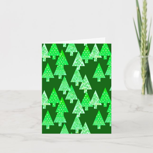 Modern flower Christmas trees - pine green Holiday Card (Front)